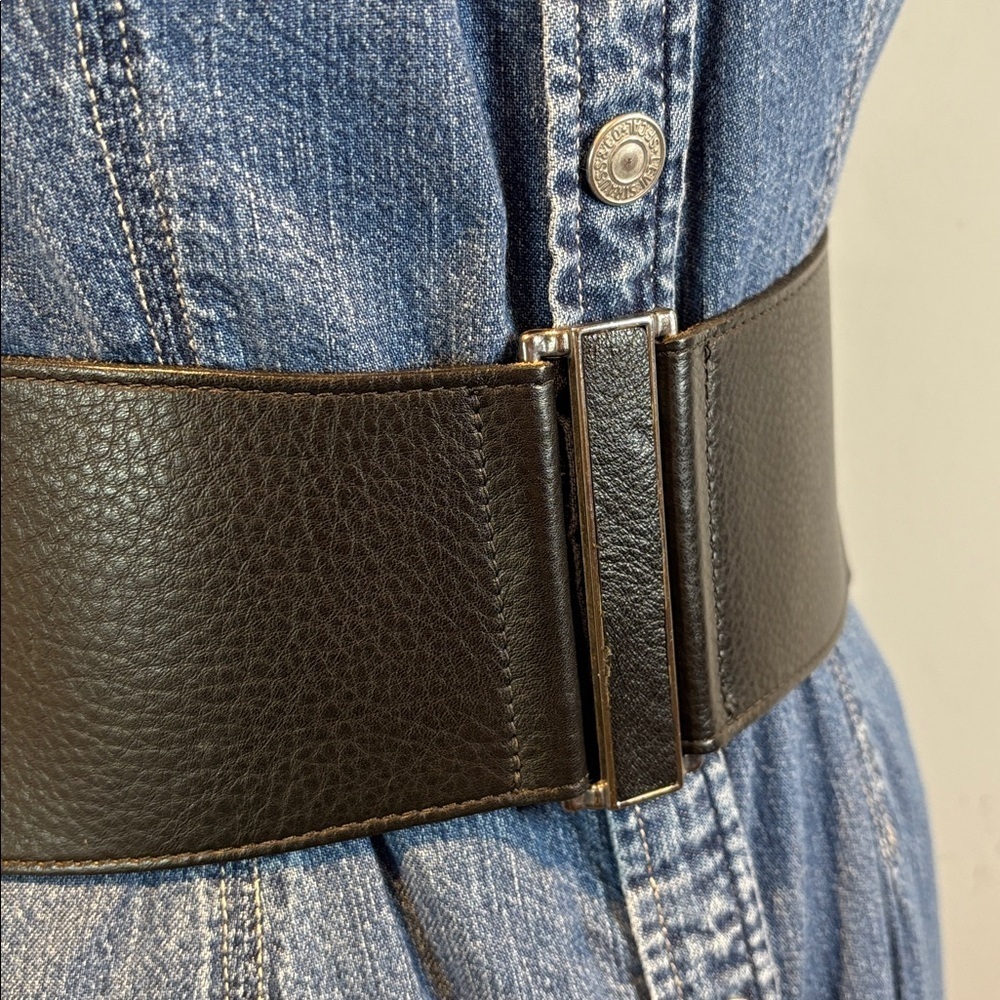 Brave Beltworks wide Black leather elasticized belt size M NWOT - Picture 3 of 12